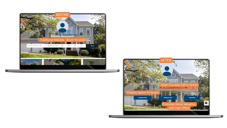Laptop displaying real estate website with house photos and property details interface